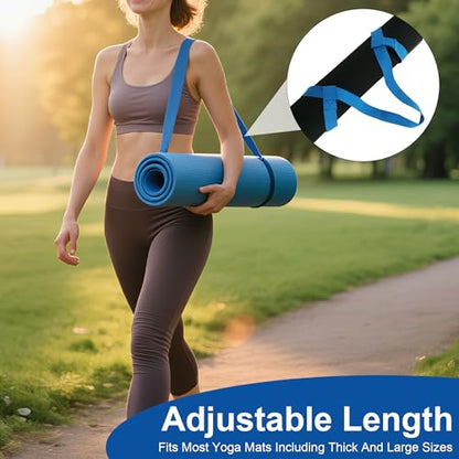 Yoga Mat Carrier Strap Adjustable Cotton Sling for Large Thick Mats 2 in 1 Carrying Strap and Stretching Band - color: Blue