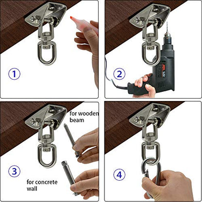 Hammock Hanging Kit with Swing Chain 39inch, 1000lbs Capacity Hanging Hooks Heavy Duty 360° Swivel for Yoga, Chair, Tree, Indoor & Outdoor Gym