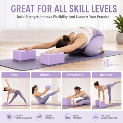 EXERZ Yoga Blocks 2 pack, Gym Blocks, Exercise Workout Fitness Bricks, Pilates Stretch Handstand Non-Slip - color: Lavender