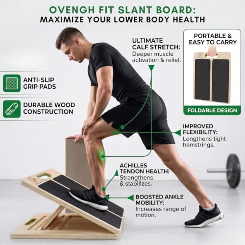 Adjustable Wooden Slant Board, Calf Stretcher for Calf Stretching, Incline Board for Ankle Mobility, Achilles Tendon, Plantar Fasciitis, Squats, Balance Training & Home Gym