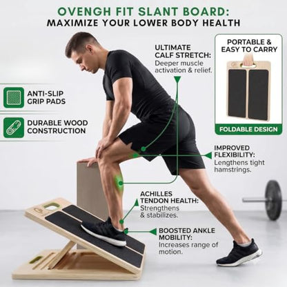 Adjustable Wooden Slant Board, Calf Stretcher for Calf Stretching, Incline Board for Ankle Mobility, Achilles Tendon, Plantar Fasciitis, Squats, Balance Training & Home Gym