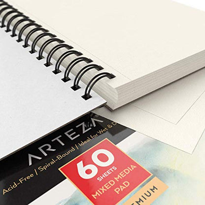 ARTEZA Mixed Media Sketchbook, 5.5 x 8.5 Inches, Pack of 1, 60 Sheets, Micro-Perforated Spiral-Bound Paper Pad for Wet and Dry Media - size: 5.5"x8.5" (Pack of 1)