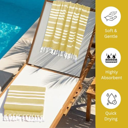 WeWove Turkish Peshtemal Beach Towels Large 39x70 Inch Set of 2 - 100% Cotton Soft Quick-Drying Absorbent Washable - Versatile for Beach Pool Spa Picnic Travel or Bath Use - Turkish Towels Yellow - color: Yellow