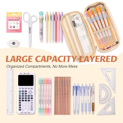 EASTHILL Big Capacity Pencil Pen Case Office College School Large Storage High Bag Pouch Holder Box Organizer Yellow Orange - color: Yellow