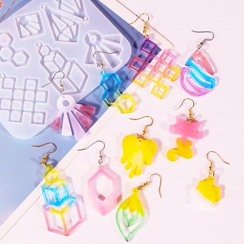 XYQHOAC 4 PCS Resin Mold Earring Silicone Molds Jewelry Mold Casting Epoxy Mold Leaf Earring Molds with Hole for DIY Necklace Keychain Jewelry Making