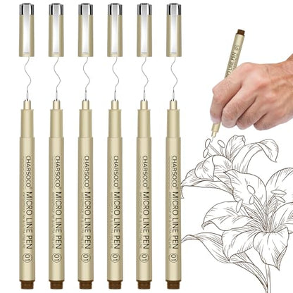 01 Micro Pen, 6 Pack Brown Fine Point Pen with Waterproof Archival Ink, 0.25mm Fineliner Ink Pens for Artist Illustration, Sketching, Anime, Manga, Technical Drawing and Scrapbooking-fan - color: Brown