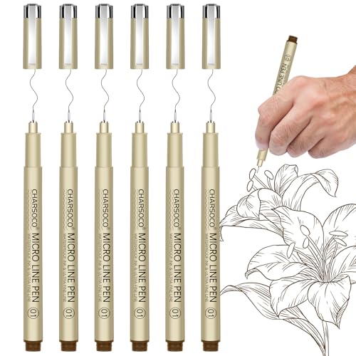 01 Micro Pen, 6 Pack Brown Fine Point Pen with Waterproof Archival Ink, 0.25mm Fineliner Ink Pens for Artist Illustration, Sketching, Anime, Manga, Technical Drawing and Scrapbooking-fan - color: Brown