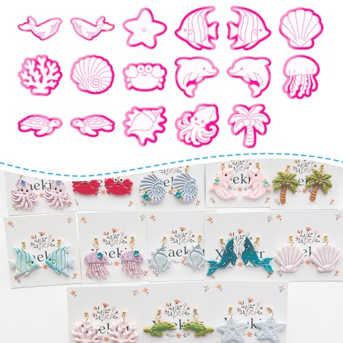 Ocean Life Polymer Clay Cutters Set - 17pcs Sea Creatures Shapes Including Starfish, Dolphin, Turtle, Jellyfish & Seashell for DIY Earring Jewelry, Scrapbooking & Miniature Decor - color: T color