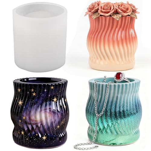 Cylinder Resin Jar Mold 3D Wave Pattern Storage Box Silicone Mold | Cylinder Tray Silicone Mold for Resin, DIY Jewelry Holder, Trinket Container Box, Candle Holder, Succulent Pot, DIY Art Craft - color: Cylinder Resin Molds