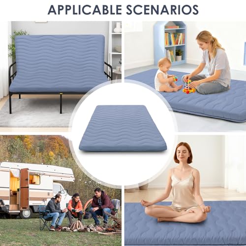 SCHNAUZER HOME Japanese Floor Mattress Futon Mattress Twin 3.5" Thick Blue - color: Blue, size: Twin( 80 x 39 )