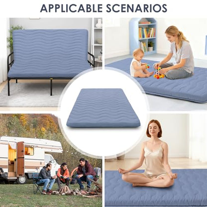 SCHNAUZER HOME Japanese Floor Mattress Futon Mattress Twin 3.5" Thick Blue - color: Blue, size: Twin( 80 x 39 )