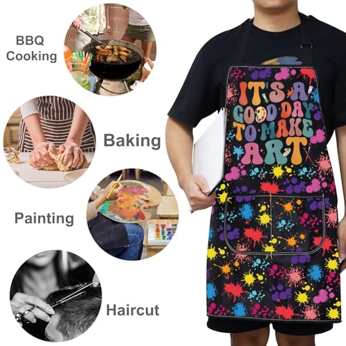 WZMPA Artist Painters Apron With Pockets - It's A Good Day to Make Art - Adjustable Apron for Teacher, Lover, Student Gift - color: Make Art F Bl