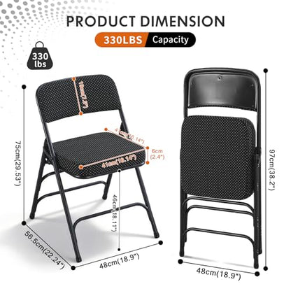 Folding Chair Fabric Padded Seat Indoor Foldable Chair Grey 2 Pack - color: Black X2