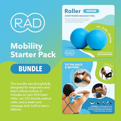 RAD Mobility Starter Pack for Myofascial Release, Muscle Recovery, and Tension Relief – Includes Exercise Foam Roller, Peanut Massage Ball, and Massage Stick - style: Mobility Starter Kit – 3-Piece