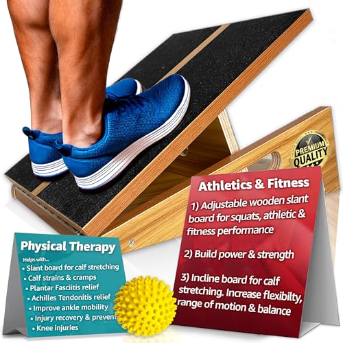 BAM Athletica Slant Boards for Exercise – Adjustable Wooden Calf Stretcher Incline Board for Calf Stretching, Squats, Physical Therapy, Plantar Fasciitis, Knee, Foot & Ankle Rehab, Velour Slant Board - color: Premium Slant Board | Large Full Coverage