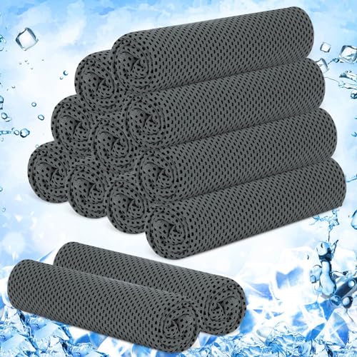 Hosuly 12 Pieces Cooling Towels, 40 x 12 Inch Ice Cool Towel for Neck and Face Microfiber Soft Breathable Chilly Rags for Yoga, Sports, Golf, Gym, Running, Workout(Dark Gray) - color: Dark Gray