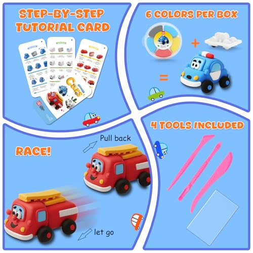 Air Dry Clay Kit for Kids - 3 Boxes Pull Back Car Making | Modeling Clay with Sculpting Tools, Base, Backing Board, Tutorial, Ultra Light & Soft, Creative DIY Arts and Crafts Toys - color: City Rescue Team