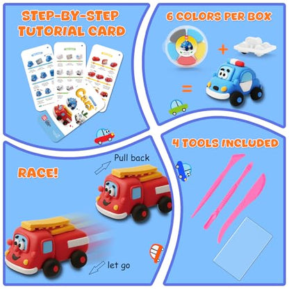 Air Dry Clay Kit for Kids - 3 Boxes Pull Back Car Making | Modeling Clay with Sculpting Tools, Base, Backing Board, Tutorial, Ultra Light & Soft, Creative DIY Arts and Crafts Toys - color: City Rescue Team