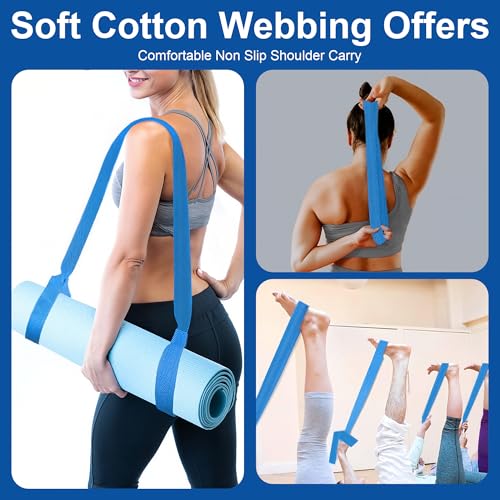 Yoga Mat Carrier Strap Adjustable Cotton Sling for Large Thick Mats 2 in 1 Carrying Strap and Stretching Band - color: Blue