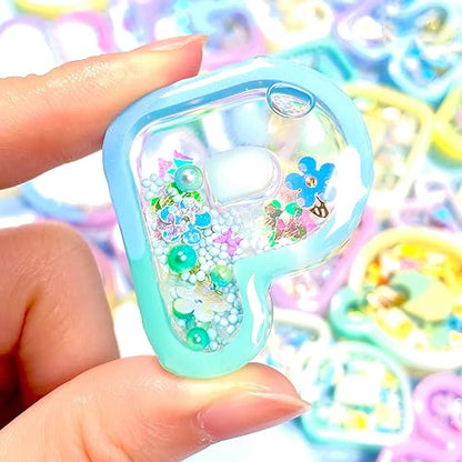 Alphabet Resin Shaker Molds Kawaii Keychain Charm Large and Small Set Pack of 107 Silicone Trays Seal Films Precision Tip Applicator Bottle Kit Bundle - color: Alphabet Craft Pack of 107