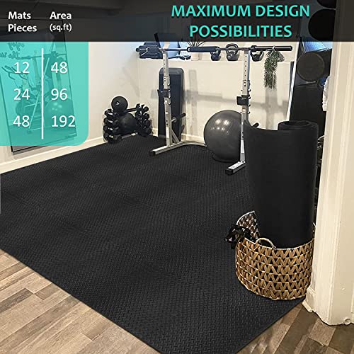 BEAUTYOVO Puzzle Exercise Mat with 12/24/48 Tiles Interlocking Foam Gym Mats, 24'' x 24'' EVA Foam Floor Tiles, Protective Flooring Mats for Gym Equipment - color: 192 Sq.Ft/48 tiles - All-Black