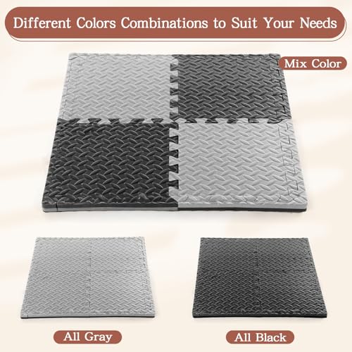 Breling 16 Pcs 0.79 in Thick Gym Flooring Mats, 12 x 12 Inch Interlocking Foam Puzzle Floor Tiles for Home Gym, Extra Thick High-Density EVA Squares Flooring Mats for Yoga Play Workout Garage Kitchen