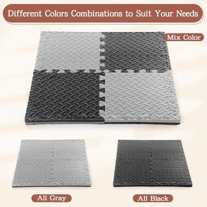 Breling 16 Pcs 0.79 in Thick Gym Flooring Mats, 12 x 12 Inch Interlocking Foam Puzzle Floor Tiles for Home Gym, Extra Thick High-Density EVA Squares Flooring Mats for Yoga Play Workout Garage Kitchen