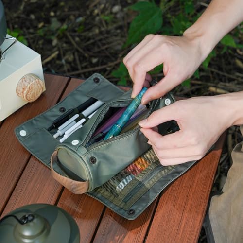Lanxivi Large Capacity Pencil Case Roll Up Design Multifunctional Pencil Holder Pouch Stationery Pen Bag for Teen Girls and Boys Camping style - Green - color: Green