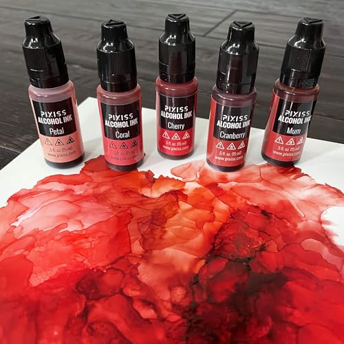 Pixiss Red Alcohol Ink Set - 5 Shades of Highly Saturated Alcohol Ink for Epoxy Resin Supplies, Yupo Paper, Tumblers, Coasters - Resin Colorant for Epoxy Resin and Resin Art Supplies - color: Reds