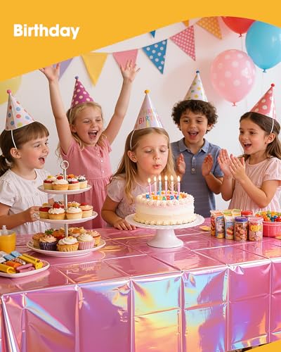 Niuara Iridescent Pink Plastic Table Cloth Disposable, 4 Pack, 54 x 108 in | Rectangle, 6 ft Tables, Birthday Party, Holiday Gathering - color: Iridescent Pink, size: 54" x 108" - 4 Packs