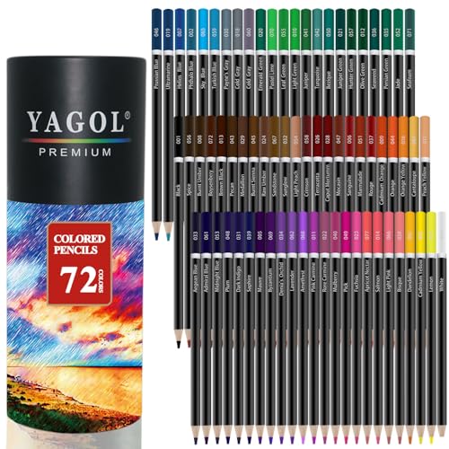 Yagol Colored Pencils for Adult Coloring Books, 72 Color Pencil Set in Tube | Soft Core Coloring Pencils for Adults; Adult Coloring Pencils for Drawing, Sketching, Blending, Shading & Art Supplies