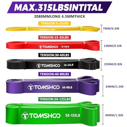 TOMSHOO 5Pcs Resistance Bands Set with Handles Door Anchor for Men Women