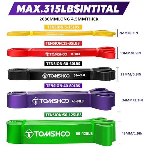TOMSHOO 5Pcs Resistance Bands Set with Handles Door Anchor for Men Women