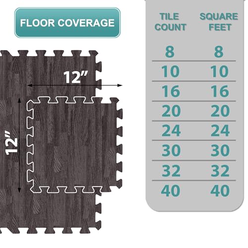 Sorbus Wood Grain Foam Floor Tiles (16 Tiles, 16 Sq Ft, Carbon) | Interlocking mats for basement flooring; each tile covers 1 square foot and is 3/8-inch thick for home, office or playroom. - color: Carbon