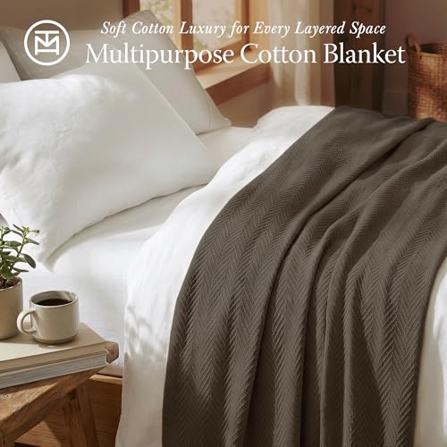 Threadmill Luxury 100% Cotton Twin Herringbone Blanket, Espresso - color: Espresso, size: Twin (68" x 92")