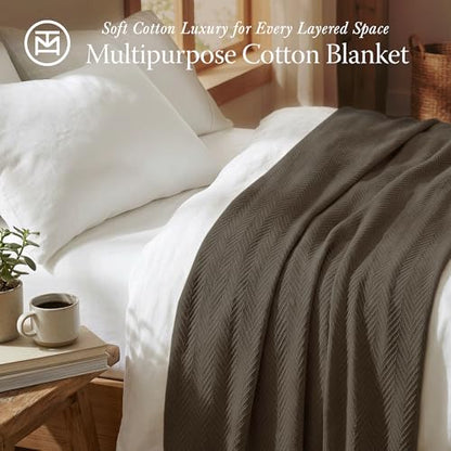Threadmill Luxury 100% Cotton Twin Herringbone Blanket, Espresso - color: Espresso, size: Twin (68" x 92")