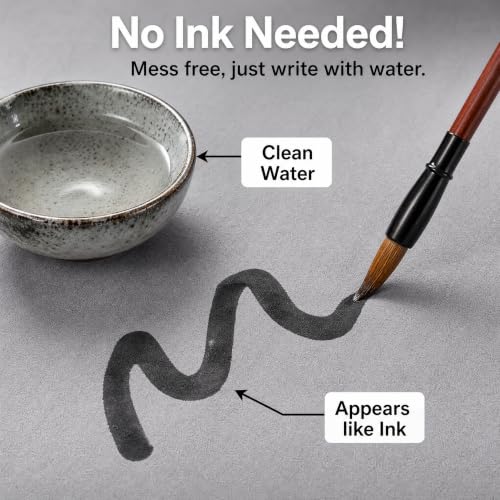 Eorbow 30 Pack Magic Water Drawing Cloth, Reusable Water Writing Canvas with Brush for Calligraphy and Painting, No Ink Practice Paper Set for Kids Adults Beginners, 17x13 Inch Art Painting Supply