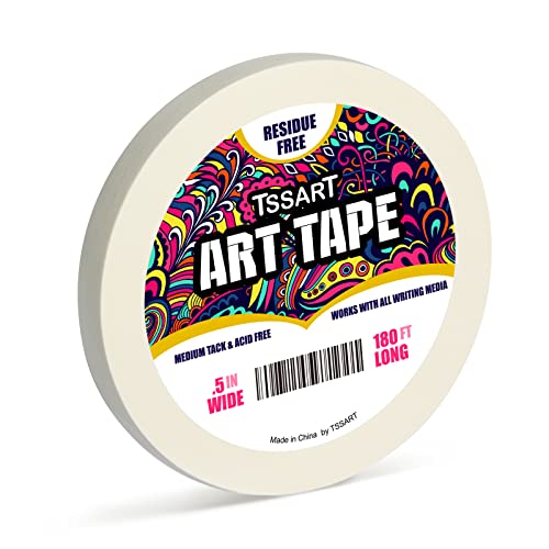 White Art Tape Medium Tack - Masking Artists Tape for Drafting Art Watercolor Painting Canvas Framing - Acid Free 1/2Inch/ 0.5inch Wide 180FT Long - size: 0.5inch