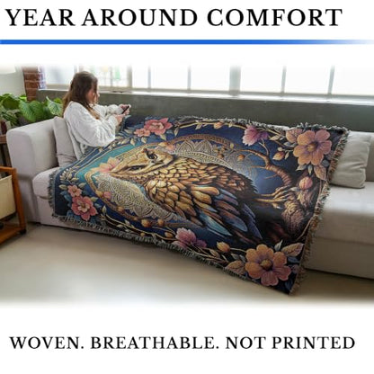 Pure Country Weavers Mandala Owl Blanket - Gift Tapestry Throw Woven from Cotton - Made in The USA (72x54) - color: Mandala Owl, size: 72x54