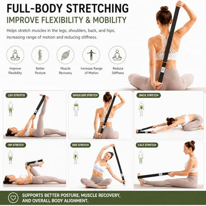Yoga Strap for Stretching, Non-Elastic Yoga Belt with D-Ring - color: Black, size: 8Feet/2.4M
