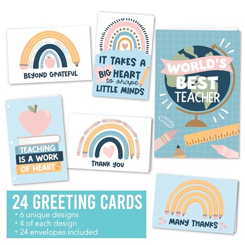 24 Teacher Thank You Cards with Envelopes Teacher Appreciation Cards Bulk - style: Boho Classic