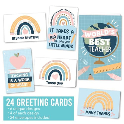 24 Teacher Thank You Cards with Envelopes Teacher Appreciation Cards Bulk - style: Boho Classic