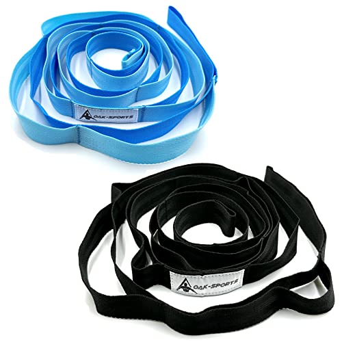 Stretching Strap Yoga Strap with Loops for Physical Therapy, Non-Elastic | 10 Loops, 75 inches length, Multi-Color Selection for Yoga Strap for Stretching, Pilates, Dance and Gymnastics - color: Black+Blue/Light Blue
