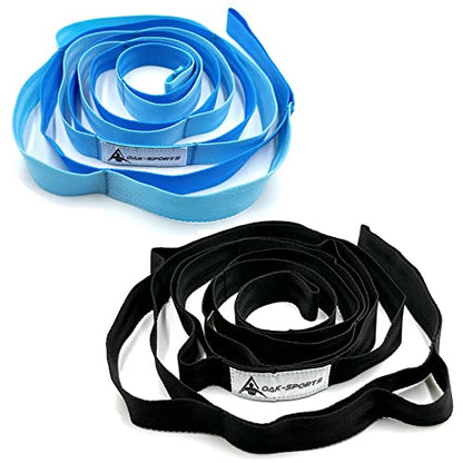 Stretching Strap Yoga Strap with Loops for Physical Therapy, Non-Elastic - color: Black+Blue/Light Blue
