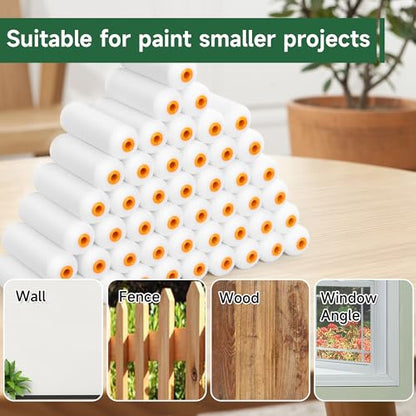 VOOMEY Mini Paint Roller Covers, 4 Inch High Density Foam Roller, 48 Pack | Small Paint Roller, Fits All Flat Surfaces, Including Walls, Cabinets, Furniture, Doors, Tables & DIY Painting Projects - style: 4 inch 48 pack