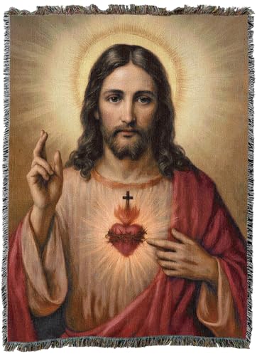 Pure Country Weavers Sacred Heart Blanket - Religious Gift Tapestry Throw Woven from Cotton - Made in The USA (72x54) - color: Sacred Heart, size: 72x54