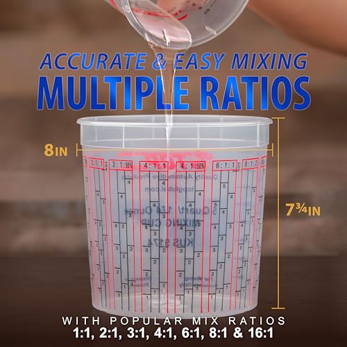 Custom Shop Paint Mixing Cups, 5-Quart (48 Pack) - Plastic Measuring Cups for Liquids, Automotive Painting, Epoxy Resin, Acrylic Arts, Crafts, Disposable or Reusable, Graduated, Mixing Ratios - size: 48 Count (Pack of 1)