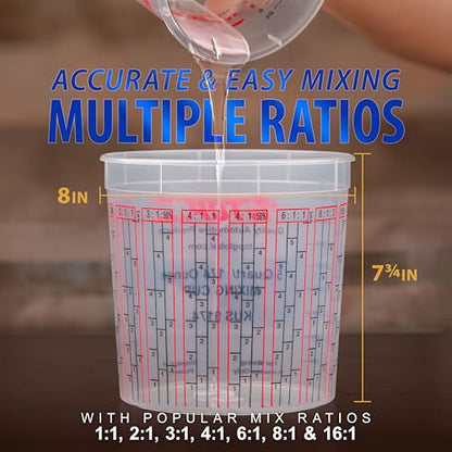 Custom Shop Paint Mixing Cups, 5-Quart (48 Pack) - Plastic Measuring Cups for Liquids, Automotive Painting, Epoxy Resin, Acrylic Arts, Crafts, Disposable or Reusable, Graduated, Mixing Ratios - size: 48 Count (Pack of 1)