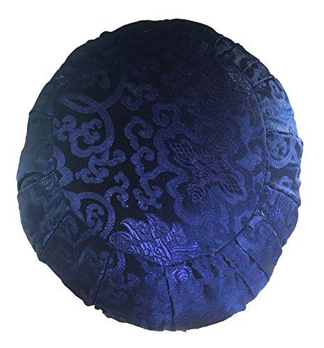 Zen Zafu Sitting or Meditation Cushion with Silk Brocade Cover, Blue - color: Blue