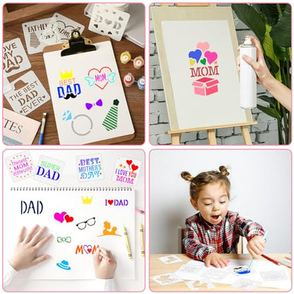 Augshy 56 PCS Happy Mothers Day Fathers Day Stencils, 3 Inch for Painting | Reusable, Happy Mothers Day Stencil, Fathers Day Painting, Scrapbooking Drawing, Wall Floor Decor, DIY Rock Painting - style: Father's/Mother's Day